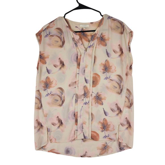 Pleione Tops - Pleione Sleeveless Floral‎ Blouse sz XS Women Purple Orange Cream Sheer Boxy